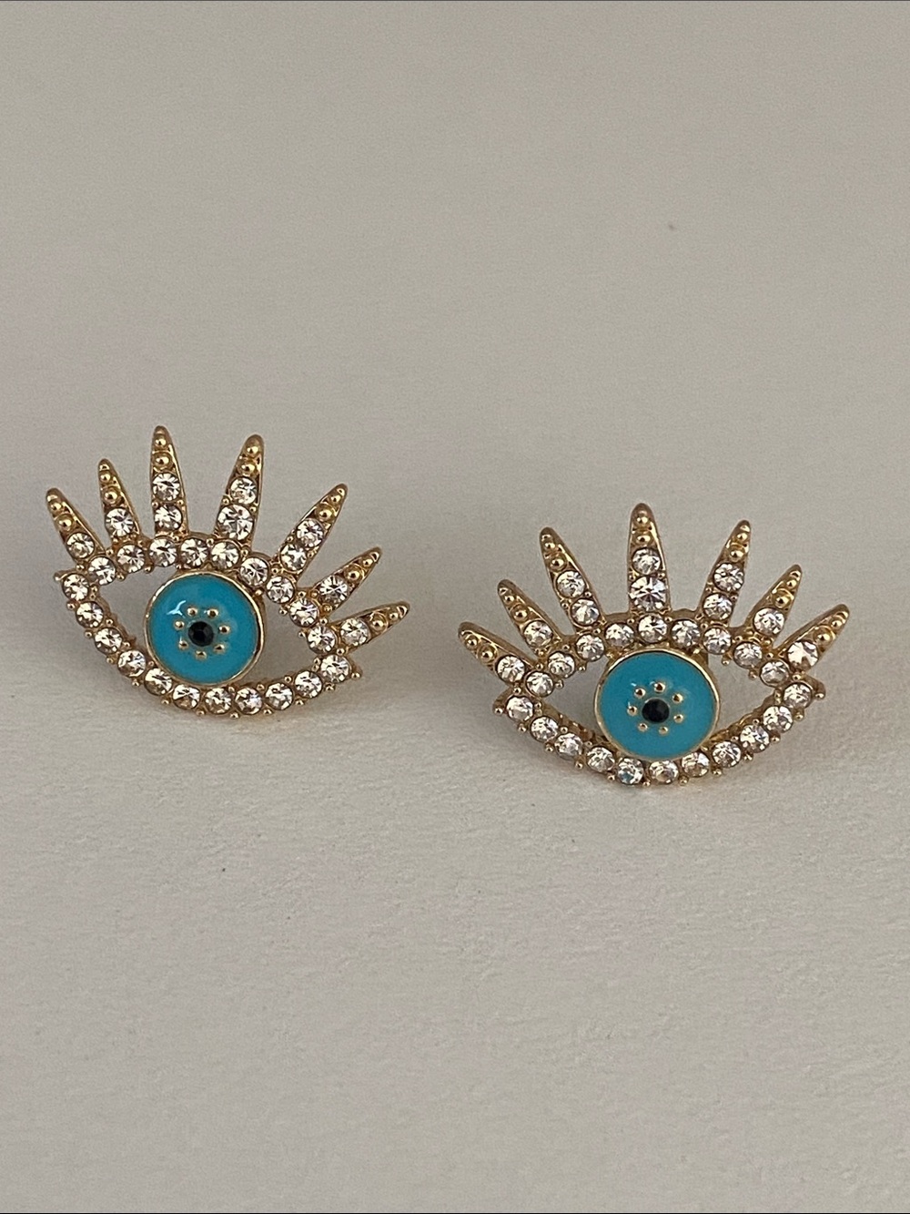 Gold and Turquoise color Eye Stud pierced Earrings - Women Jewelry